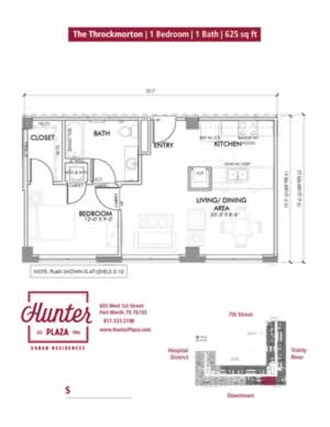 The Throckmorton  |  1 Bedroom | 1 Bath | 625 sq ft*